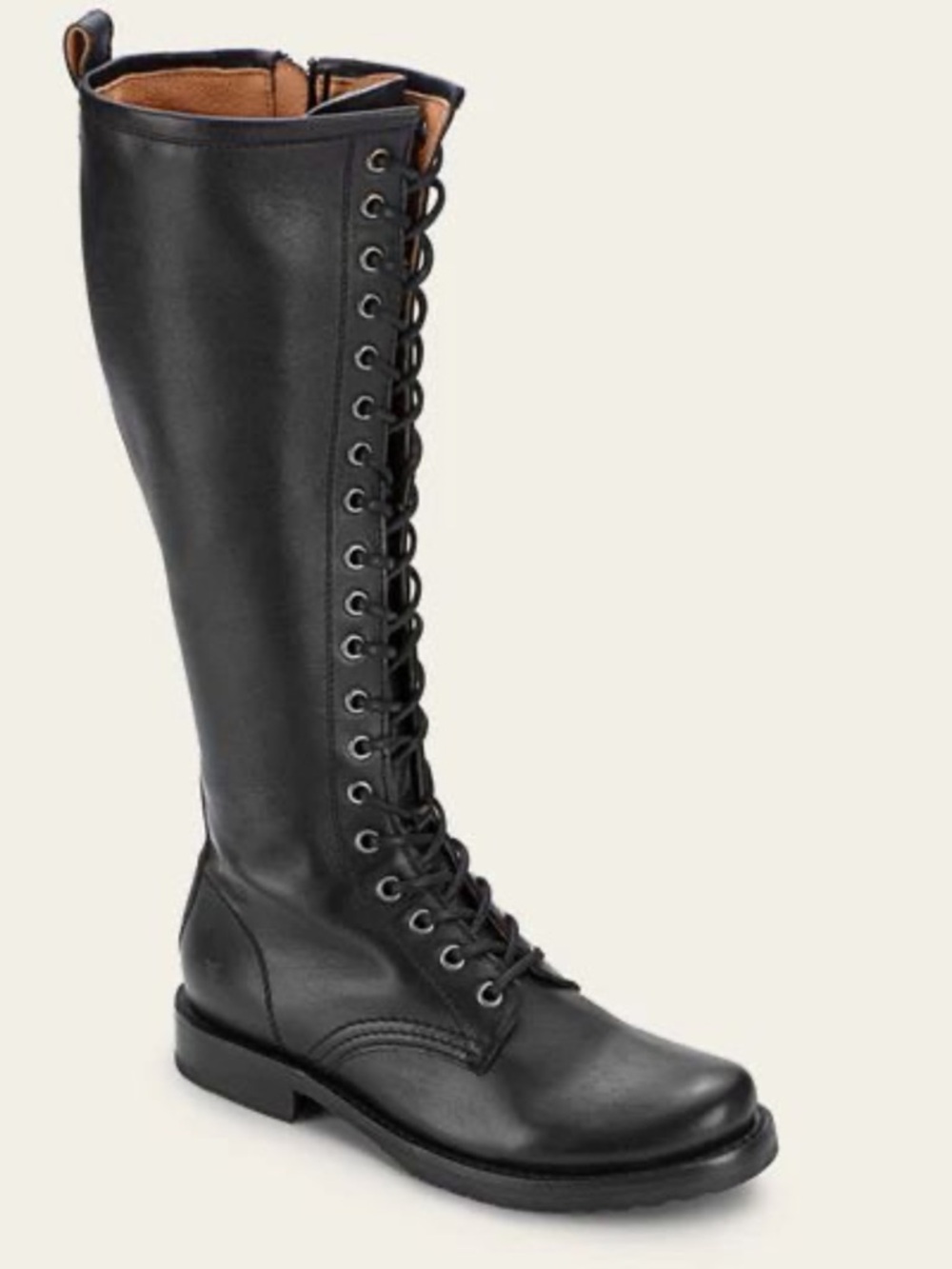 Frye Veronica Black Lace-Up Knee-High Leather Combat Boots